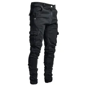 Slim Cut Denim Cargo Pants