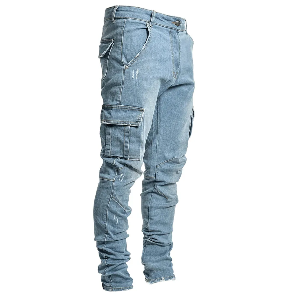 Slim Cut Denim Cargo Pants