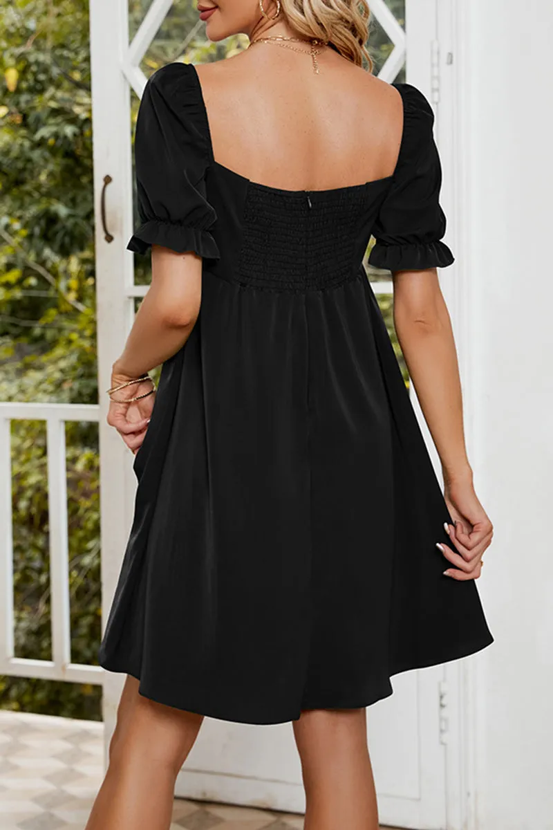 Sweet Elegant Solid Fold Square Collar A Line Dresses