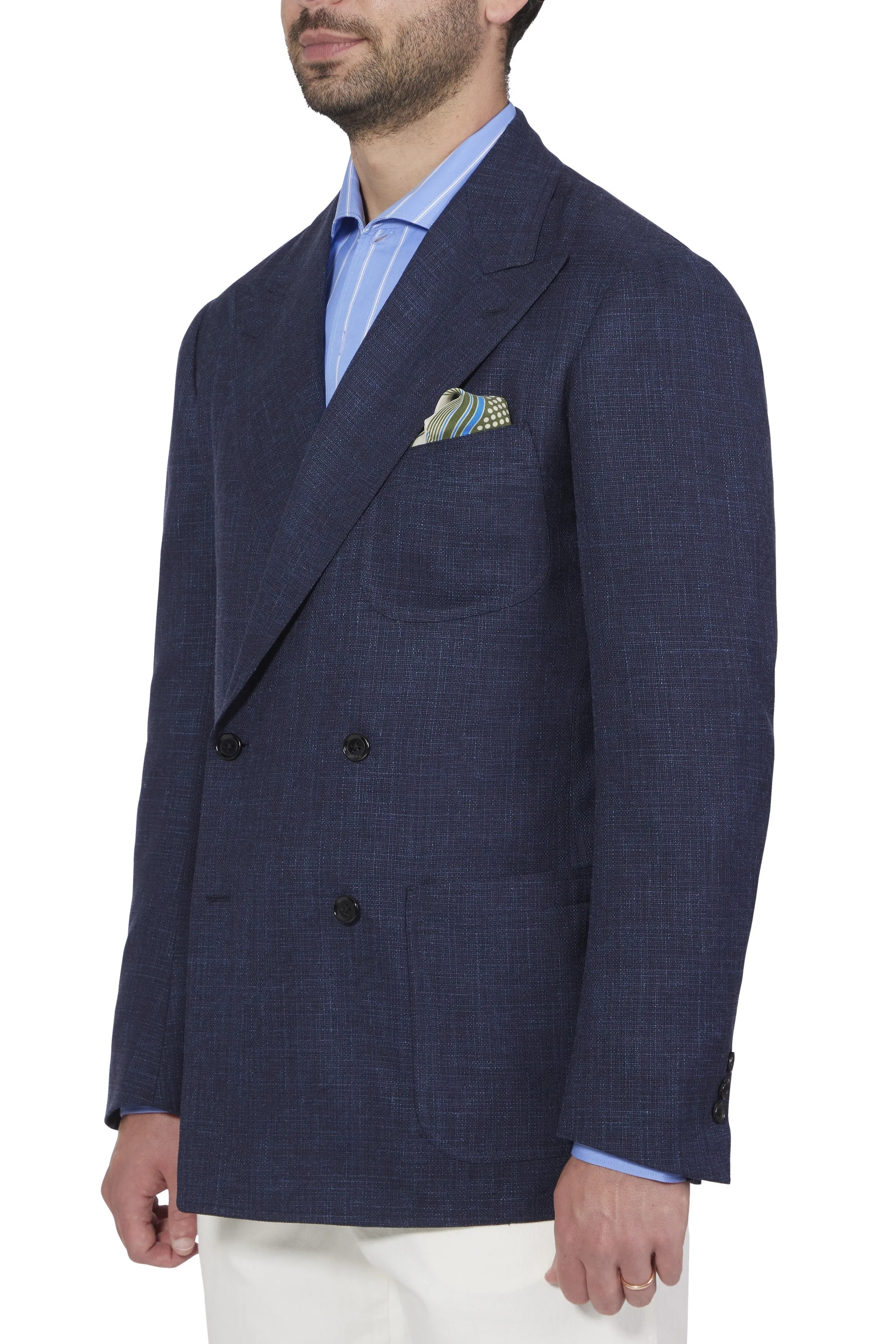 The Armoury Model 16 Navy Wool/Silk/Linen Jacquard Basket Weave Sport Coat