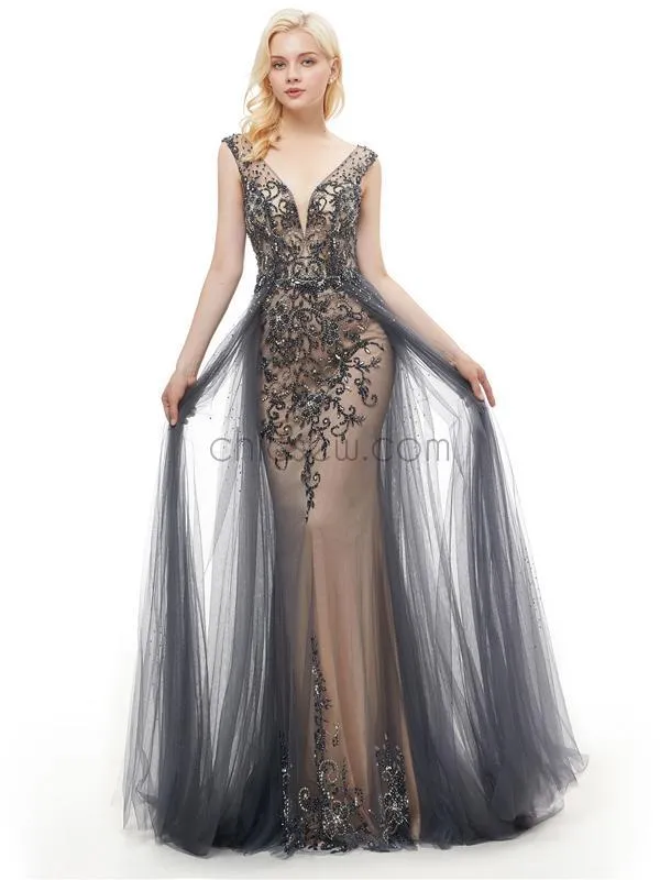 V-neck Open Back Elegant Long Evening Prom Dresses SDP1160