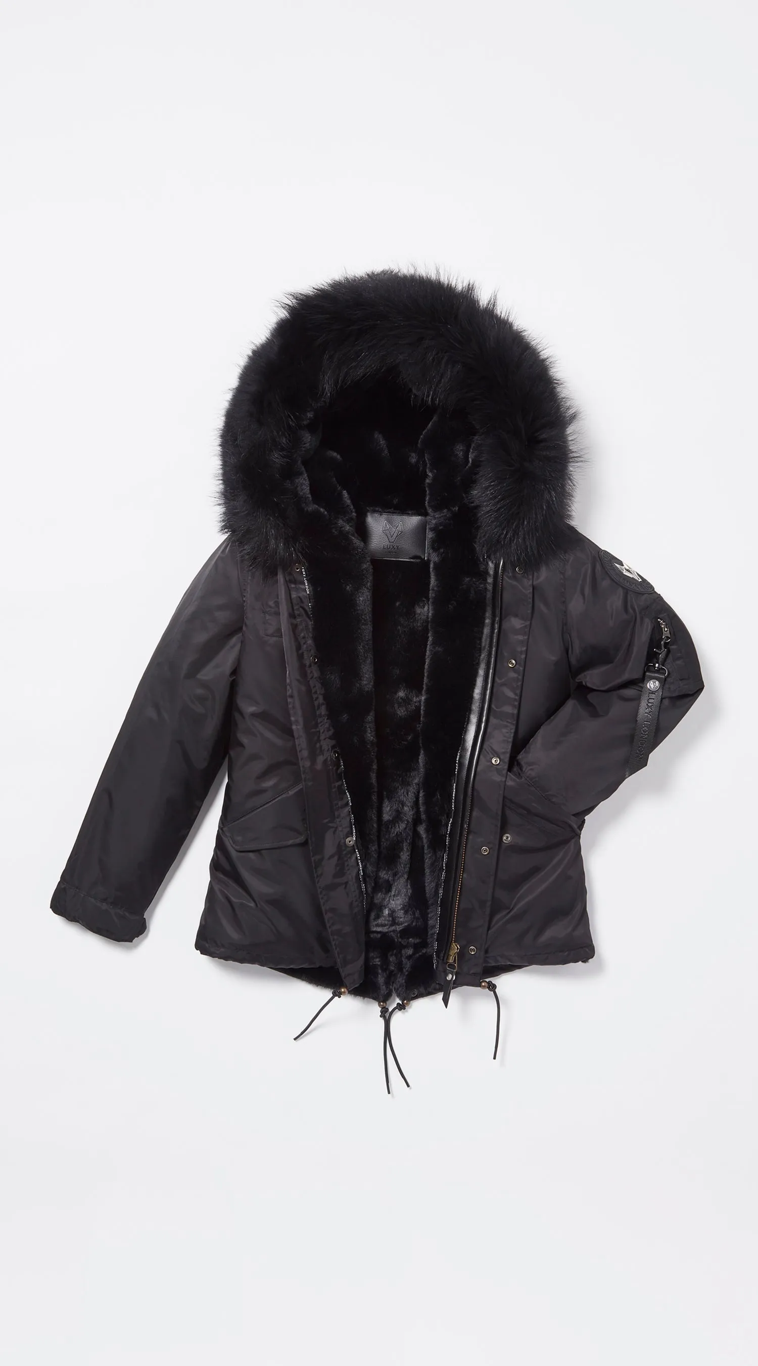 Womens Black Water-Repellent Luxy Fur Parka - Black