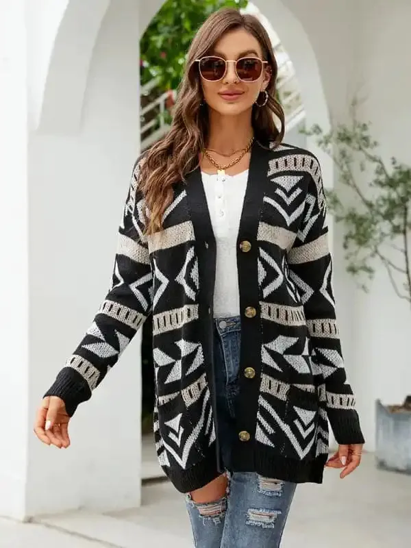 Women’s Diamond Loose Jacquard Knitted Cardigan