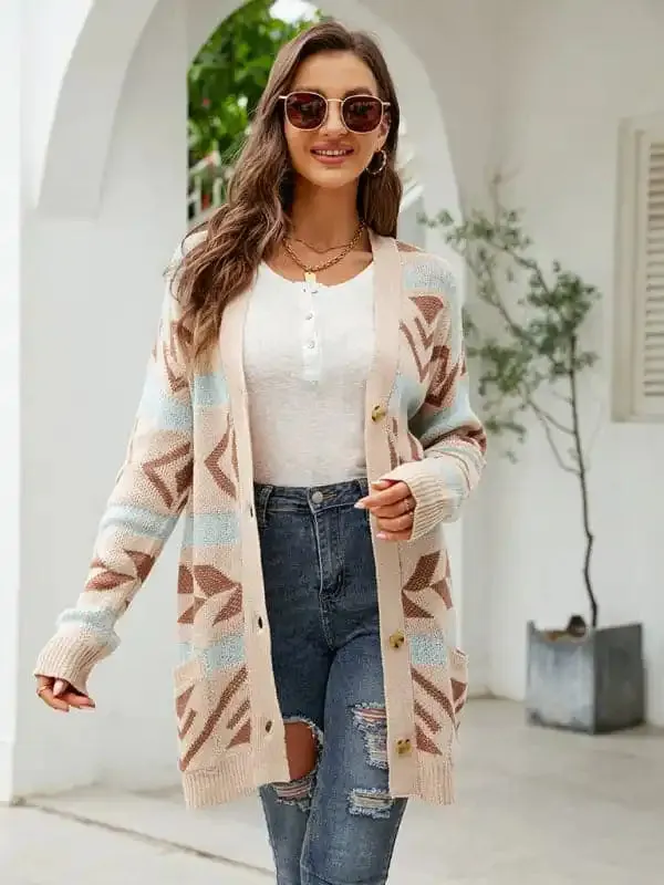 Women’s Diamond Loose Jacquard Knitted Cardigan