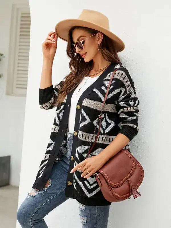 Women’s Diamond Loose Jacquard Knitted Cardigan