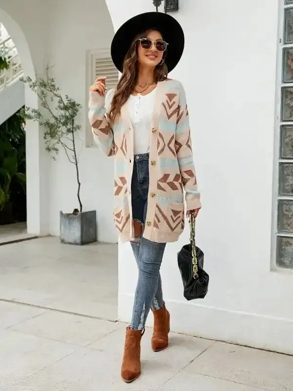 Women’s Diamond Loose Jacquard Knitted Cardigan