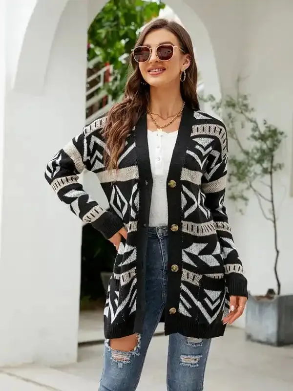 Women’s Diamond Loose Jacquard Knitted Cardigan