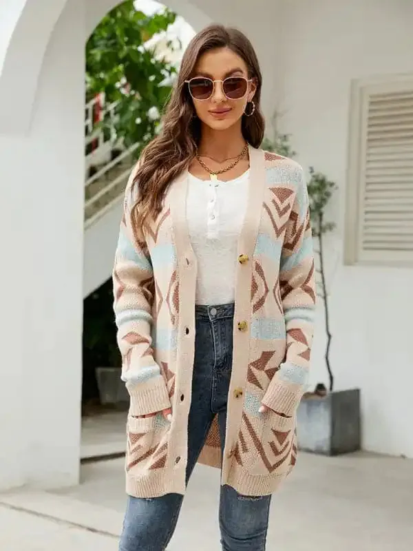 Women’s Diamond Loose Jacquard Knitted Cardigan