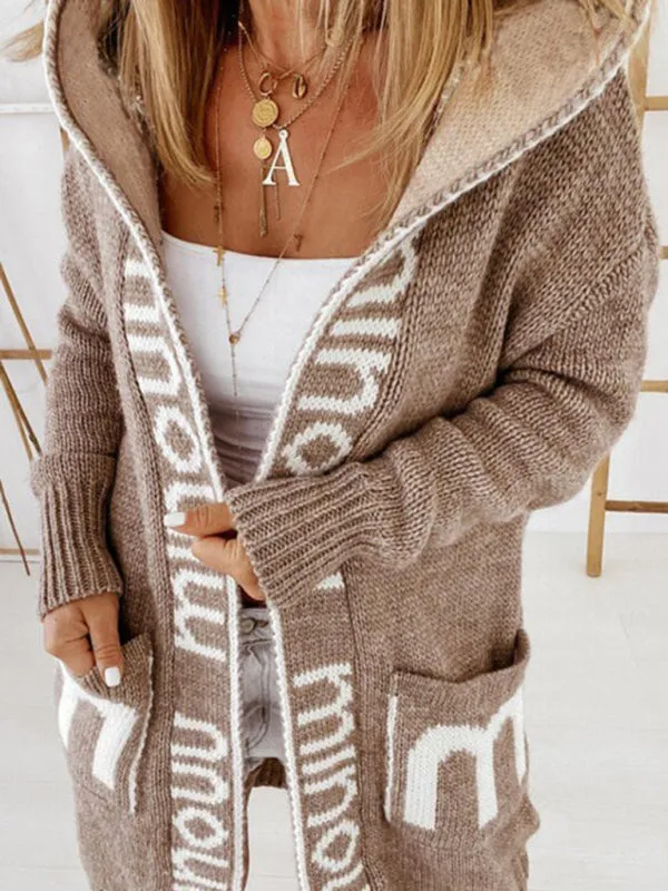 Women's  Letter Print Hooded Cardigan