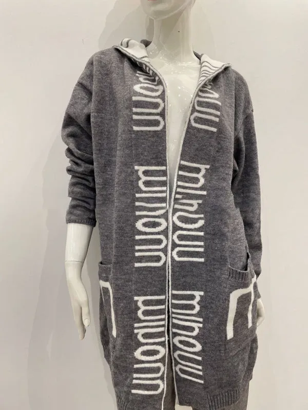 Women's  Letter Print Hooded Cardigan