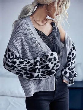 Women’s Long Leopard Print Sleeve Cardigan